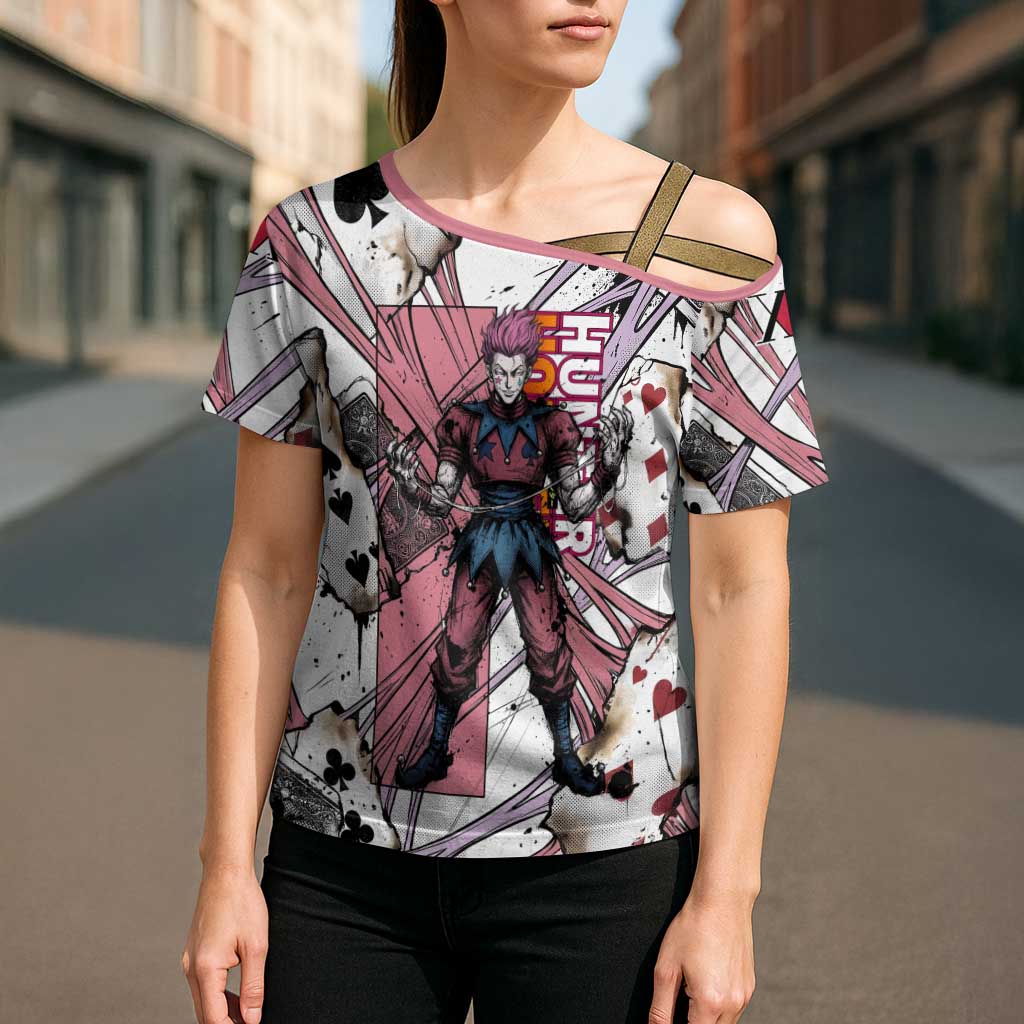 Hisoka Morow Playing Card Theme Cross Shoulder Shirt with Magic Aura and Artistic Anime Illustration - The Mazicc