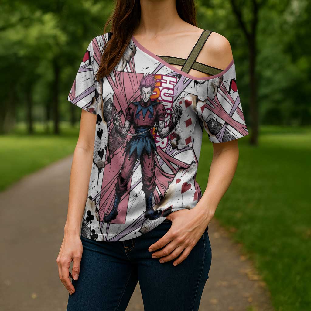 Hisoka Morow Playing Card Theme Cross Shoulder Shirt with Magic Aura and Artistic Anime Illustration - The Mazicc