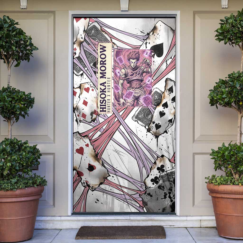 Hisoka Morow Playing Card Theme Door Cover with Magic Aura and Artistic Anime Illustration - The Mazicc