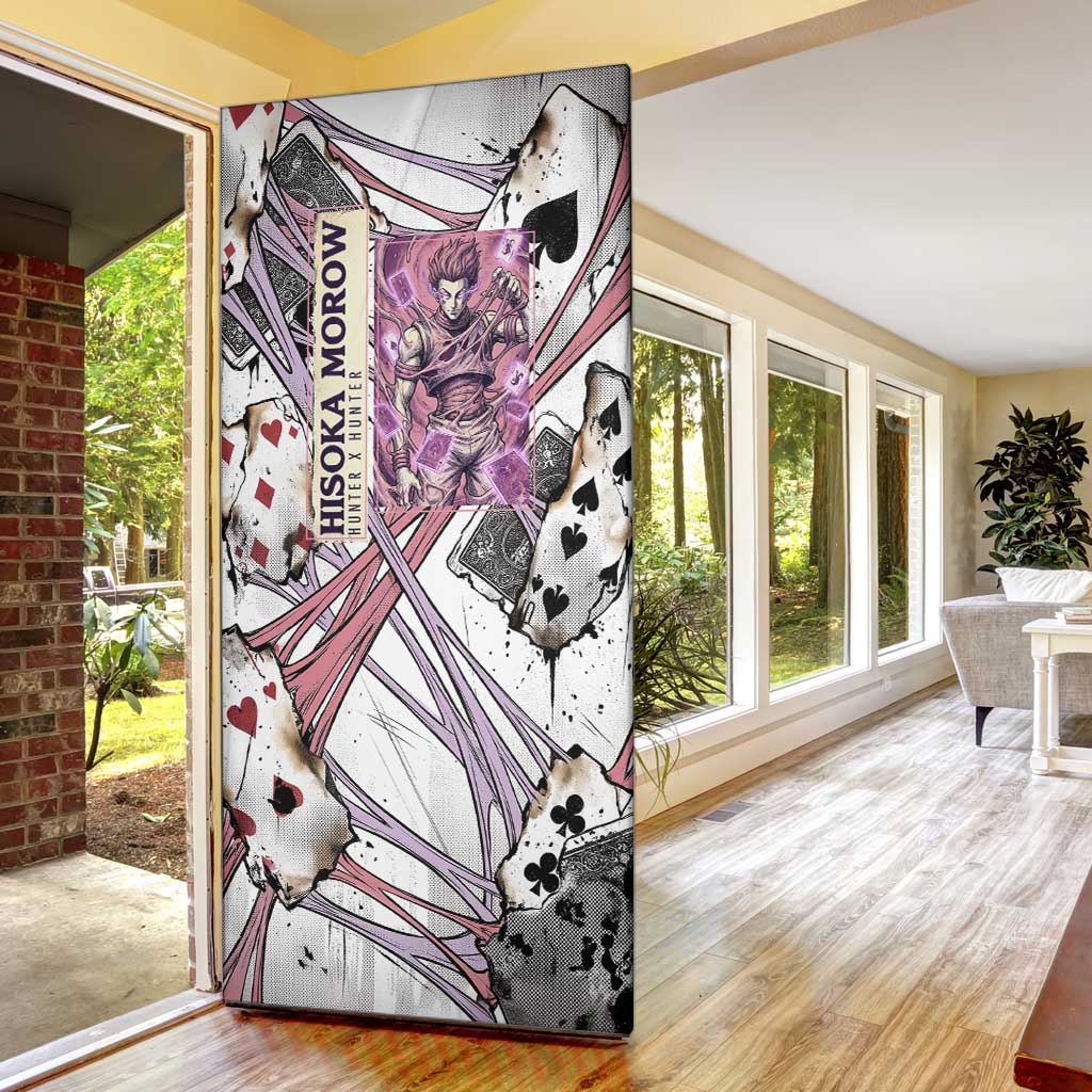 Hisoka Morow Playing Card Theme Door Cover with Magic Aura and Artistic Anime Illustration - The Mazicc