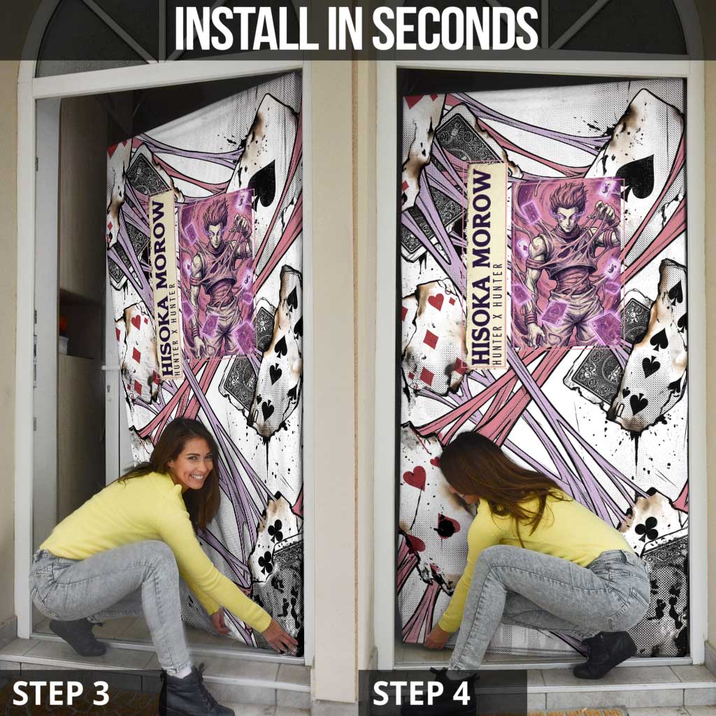 Hisoka Morow Playing Card Theme Door Cover with Magic Aura and Artistic Anime Illustration - The Mazicc