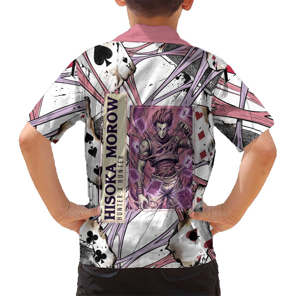 Hisoka Morow Playing Card Theme Family Matching Off Shoulder Maxi Dress and Hawaiian Shirt with Magic Aura and Artistic Anime Illustration