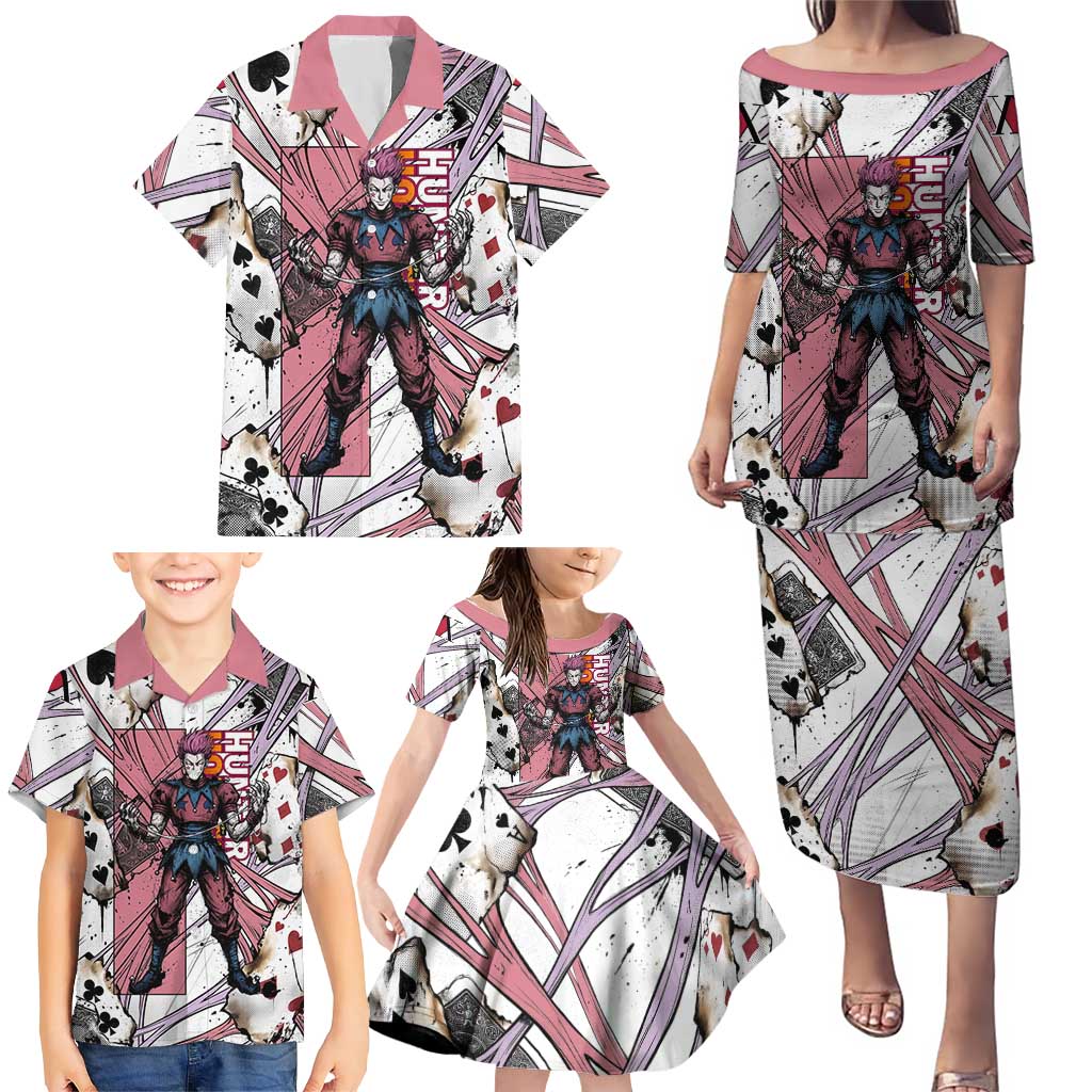 Hisoka Morow Playing Card Theme Family Matching Puletasi and Hawaiian Shirt with Magic Aura and Artistic Anime Illustration