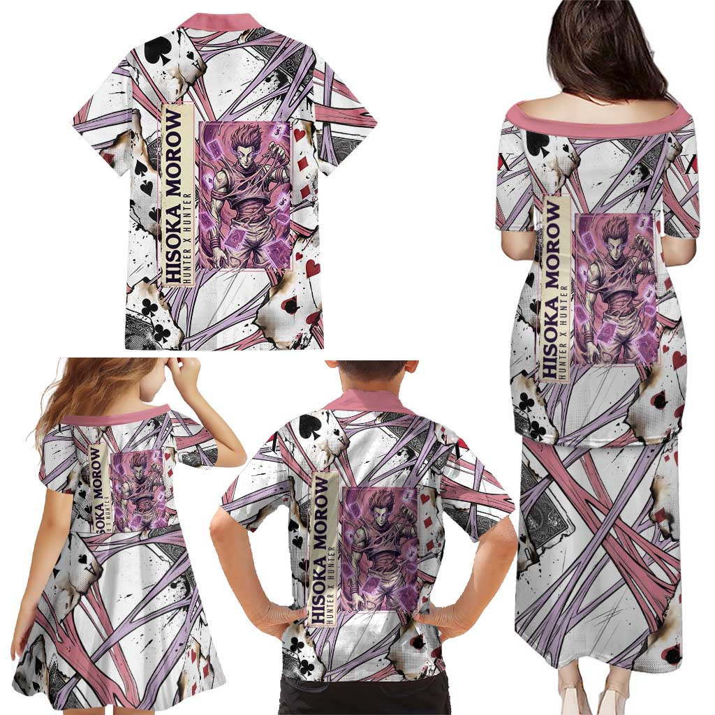 Hisoka Morow Playing Card Theme Family Matching Puletasi and Hawaiian Shirt with Magic Aura and Artistic Anime Illustration