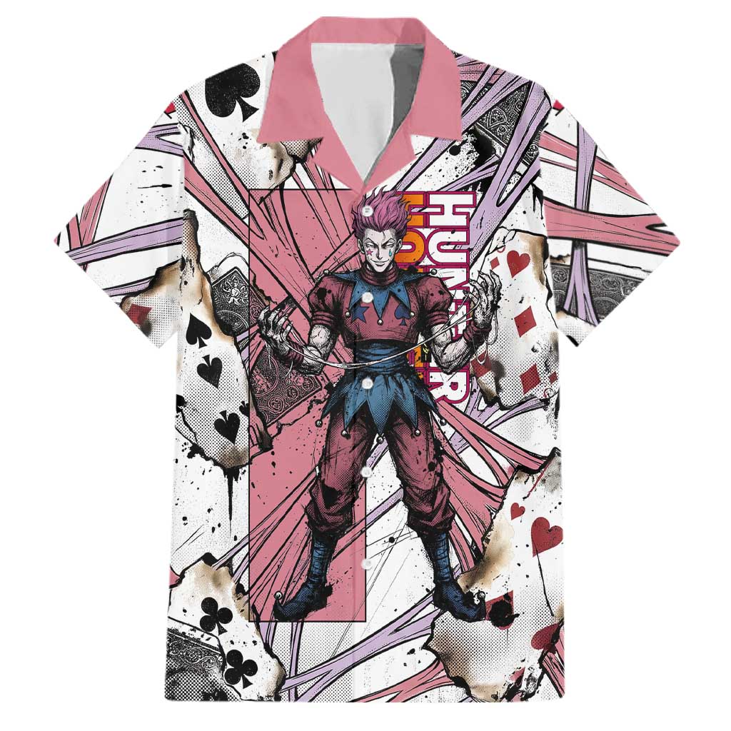 Hisoka Morow Playing Card Theme Family Matching Short Sleeve Bodycon Dress and Hawaiian Shirt with Magic Aura and Artistic Anime Illustration