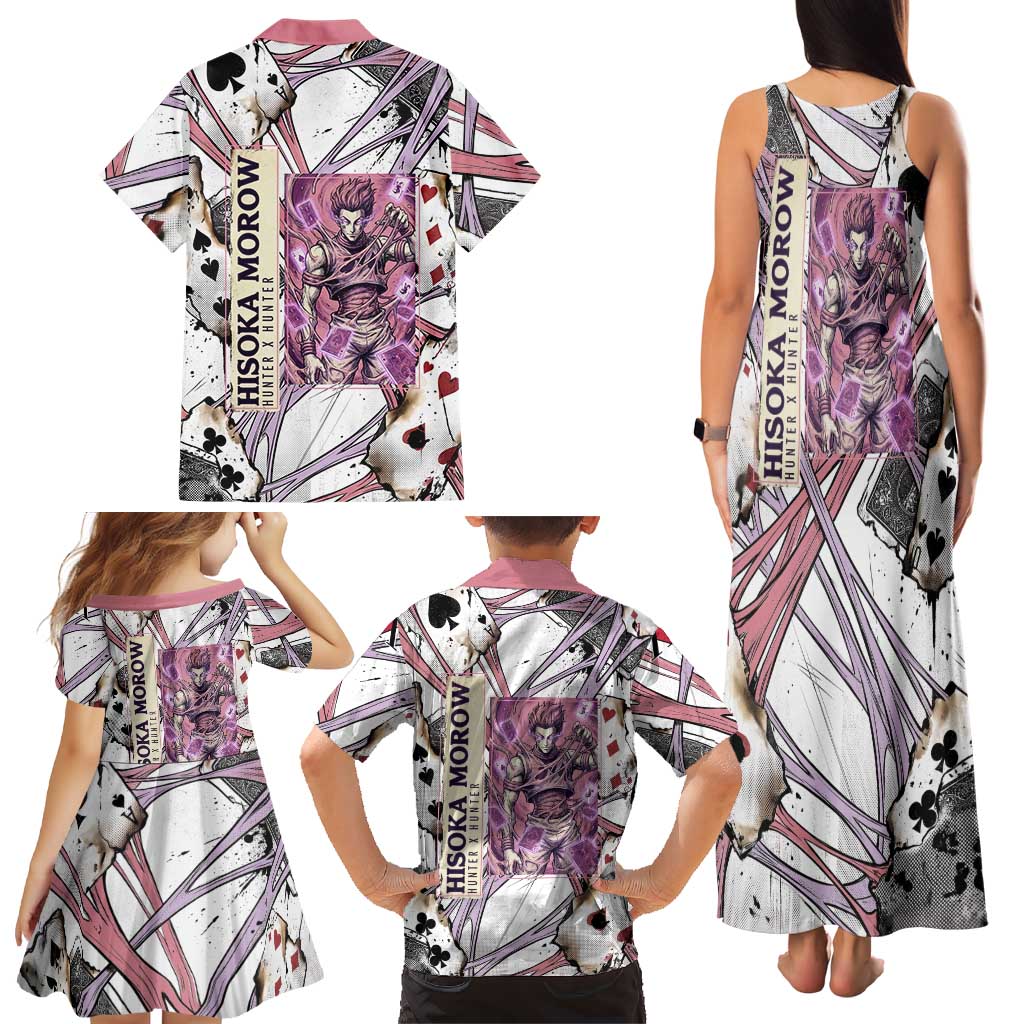 Hisoka Morow Playing Card Theme Family Matching Tank Maxi Dress and Hawaiian Shirt with Magic Aura and Artistic Anime Illustration