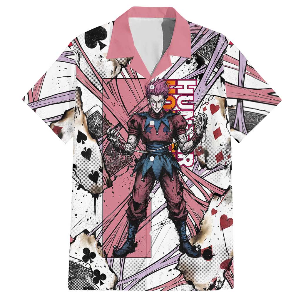 Hisoka Morow Playing Card Theme Hawaiian Shirt with Magic Aura and Artistic Anime Illustration - The Mazicc