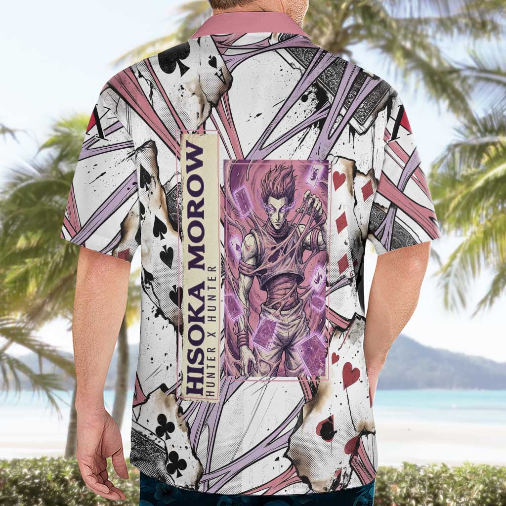 Hisoka Morow Playing Card Theme Hawaiian Shirt with Magic Aura and Artistic Anime Illustration - The Mazicc