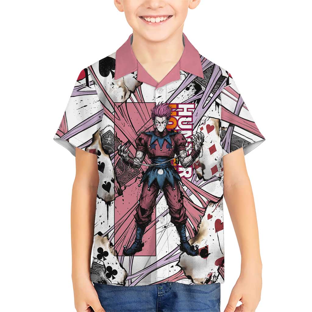 Hisoka Morow Playing Card Theme Hawaiian Shirt with Magic Aura and Artistic Anime Illustration - The Mazicc