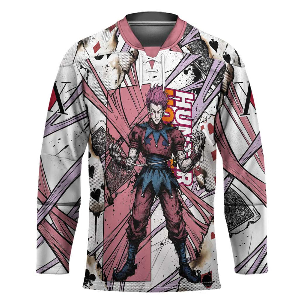 Hisoka Morow Playing Card Theme Hockey Jersey with Magic Aura and Artistic Anime Illustration - The Mazicc