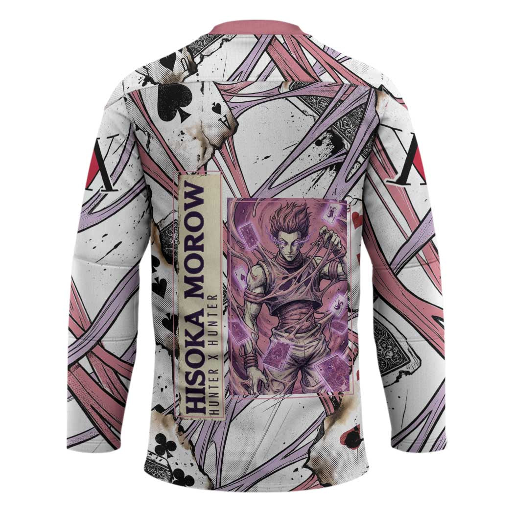 Hisoka Morow Playing Card Theme Hockey Jersey with Magic Aura and Artistic Anime Illustration - The Mazicc