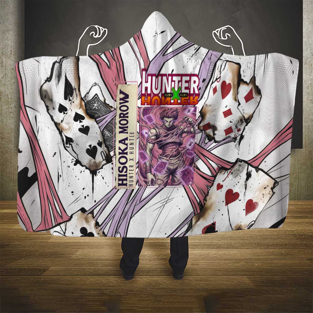 Hisoka Morow Playing Card Theme Hooded Blanket with Magic Aura and Artistic Anime Illustration - The Mazicc