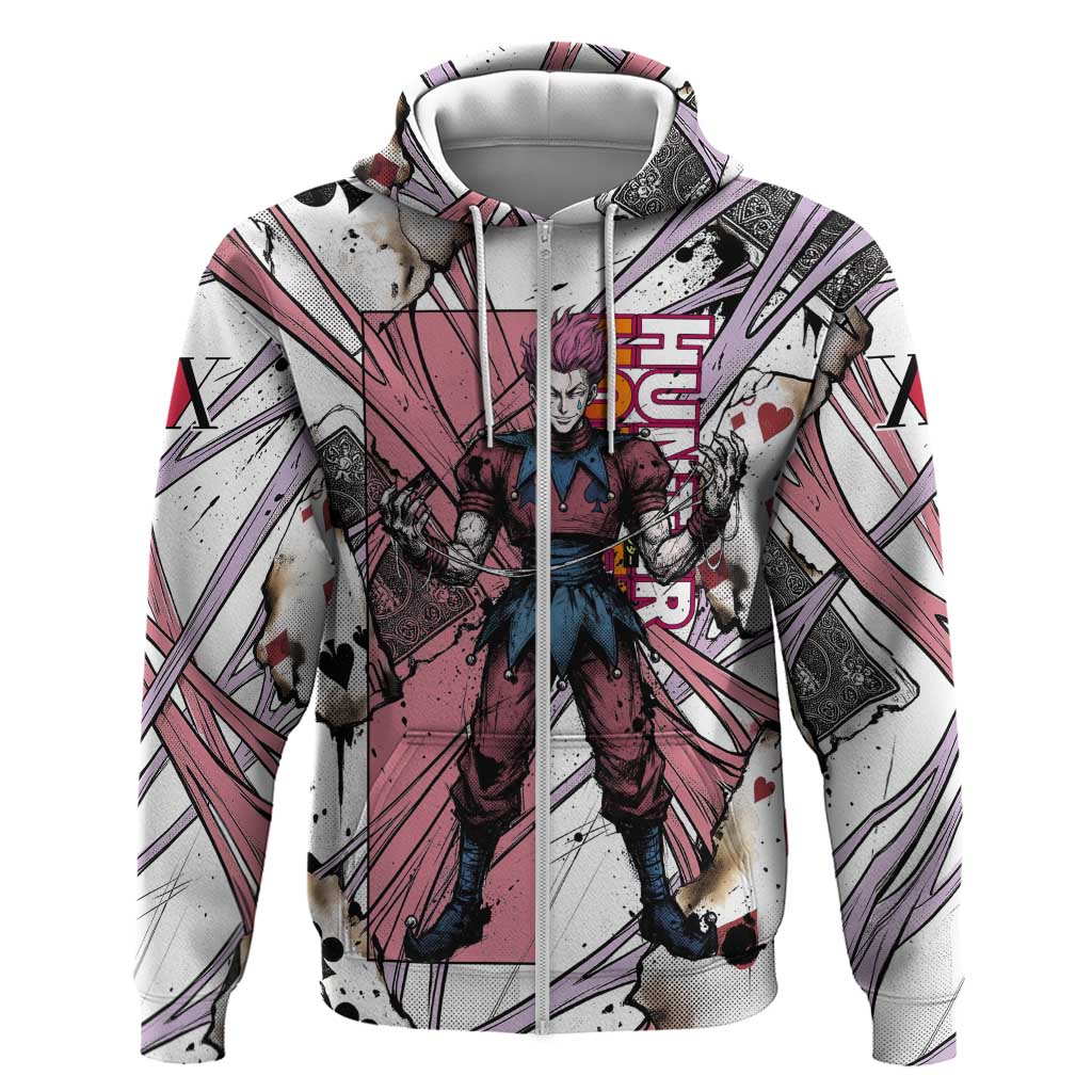 Hisoka Morow Playing Card Theme Hoodie with Magic Aura and Artistic Anime Illustration - The Mazicc
