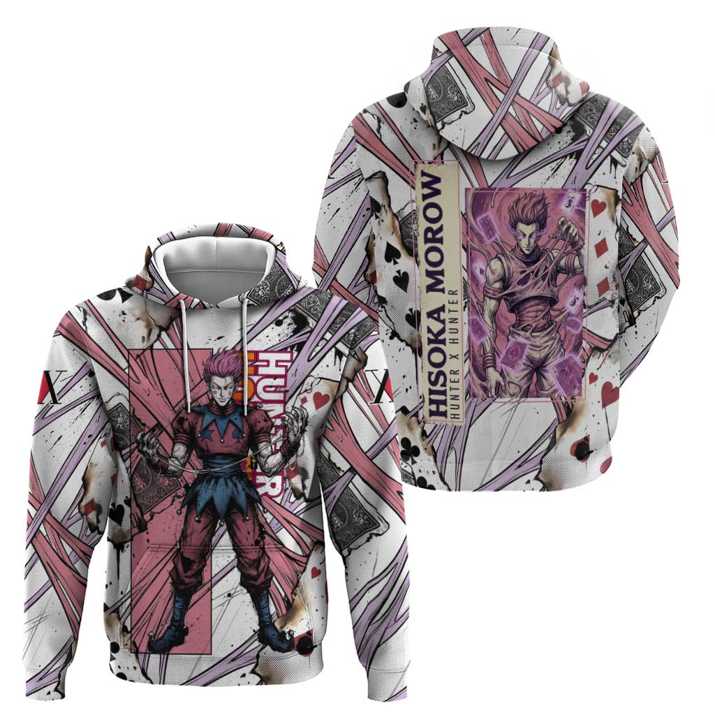 Hisoka Morow Playing Card Theme Hoodie with Magic Aura and Artistic Anime Illustration - The Mazicc