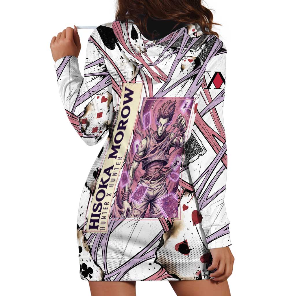 Hisoka Morow Playing Card Theme Hoodie Dress with Magic Aura and Artistic Anime Illustration - The Mazicc