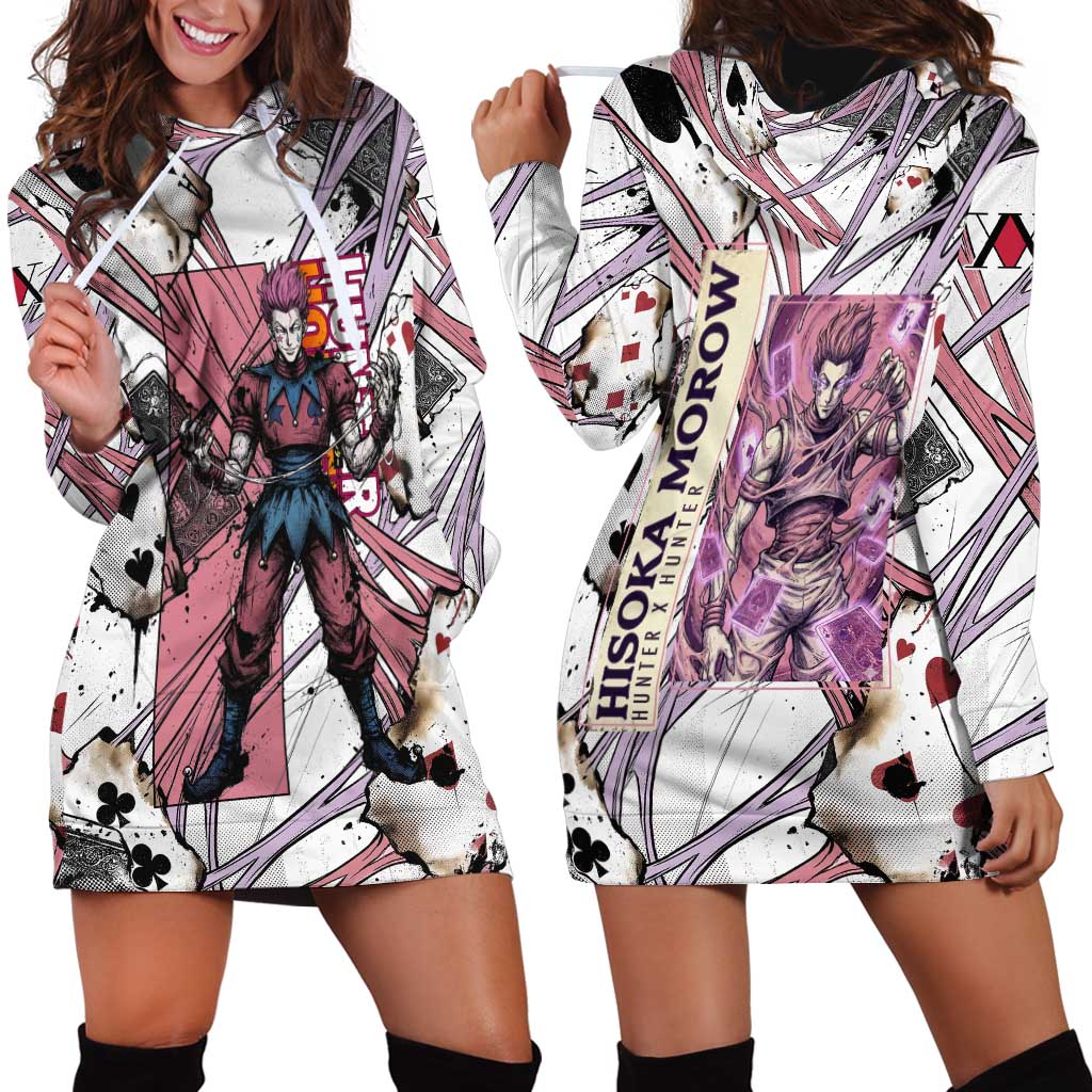 Hisoka Morow Playing Card Theme Hoodie Dress with Magic Aura and Artistic Anime Illustration - The Mazicc