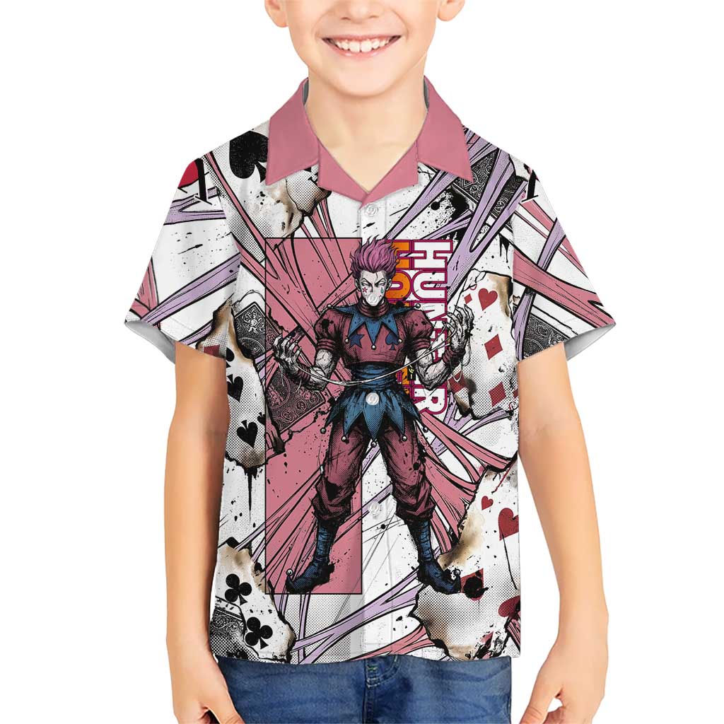Hisoka Morow Playing Card Theme Kid Hawaiian Shirt with Magic Aura and Artistic Anime Illustration - The Mazicc