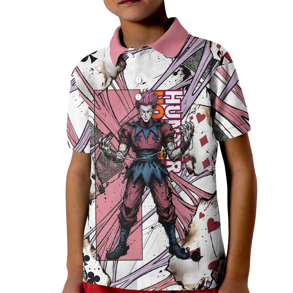 Hisoka Morow Playing Card Theme Kid Polo Shirt with Magic Aura and Artistic Anime Illustration - The Mazicc