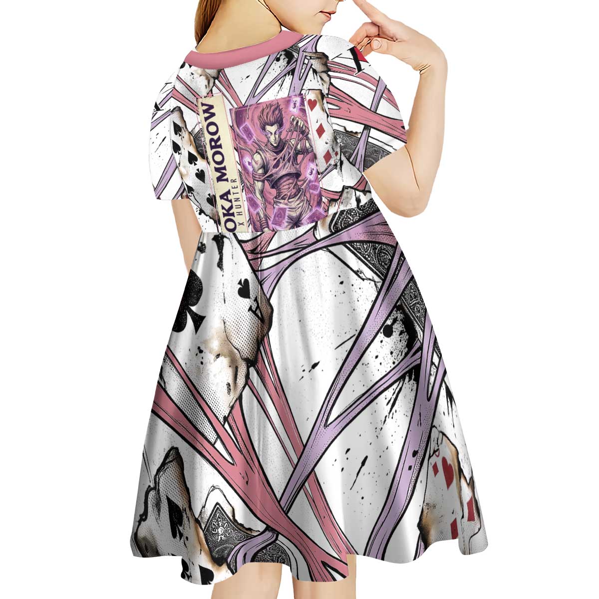 Hisoka Morow Playing Card Theme Kid Short Sleeve Dress with Magic Aura and Artistic Anime Illustration - The Mazicc