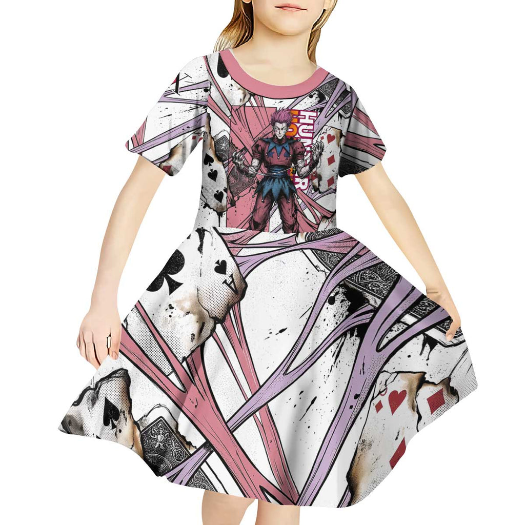 Hisoka Morow Playing Card Theme Kid Short Sleeve Dress with Magic Aura and Artistic Anime Illustration - The Mazicc