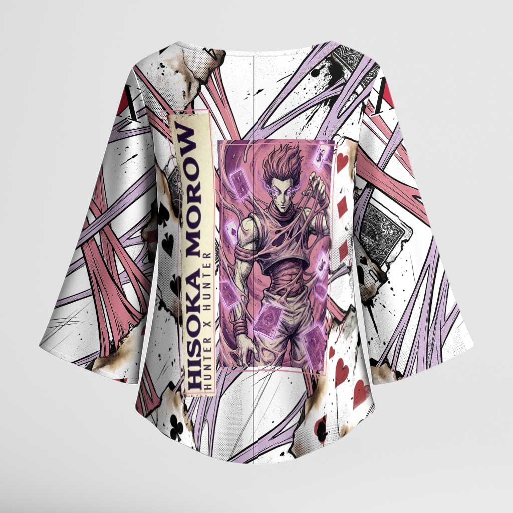Hisoka Morow Playing Card Theme Kimono Sleeve Blouse with Magic Aura and Artistic Anime Illustration - The Mazicc