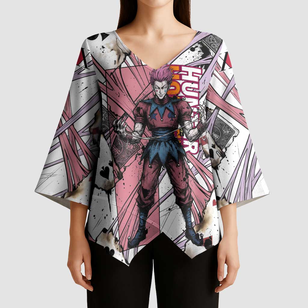 Hisoka Morow Playing Card Theme Kimono Sleeve Blouse with Magic Aura and Artistic Anime Illustration - The Mazicc