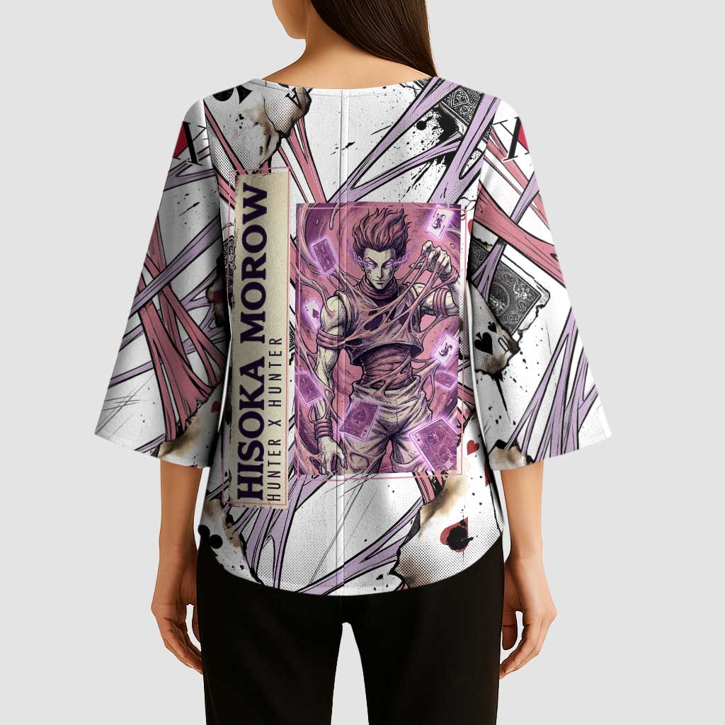 Hisoka Morow Playing Card Theme Kimono Sleeve Blouse with Magic Aura and Artistic Anime Illustration - The Mazicc