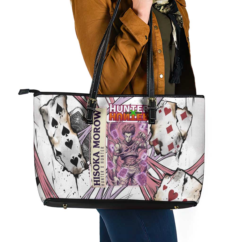 Hisoka Morow Playing Card Theme Leather Tote Bag with Magic Aura and Artistic Anime Illustration - The Mazicc