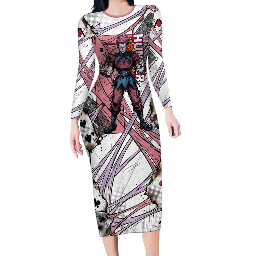 Hisoka Morow Playing Card Theme Long Sleeve Bodycon Dress with Magic Aura and Artistic Anime Illustration - The Mazicc