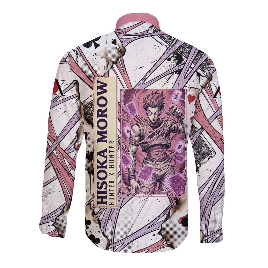 Hisoka Morow Playing Card Theme Long Sleeve Button Shirt with Magic Aura and Artistic Anime Illustration - The Mazicc