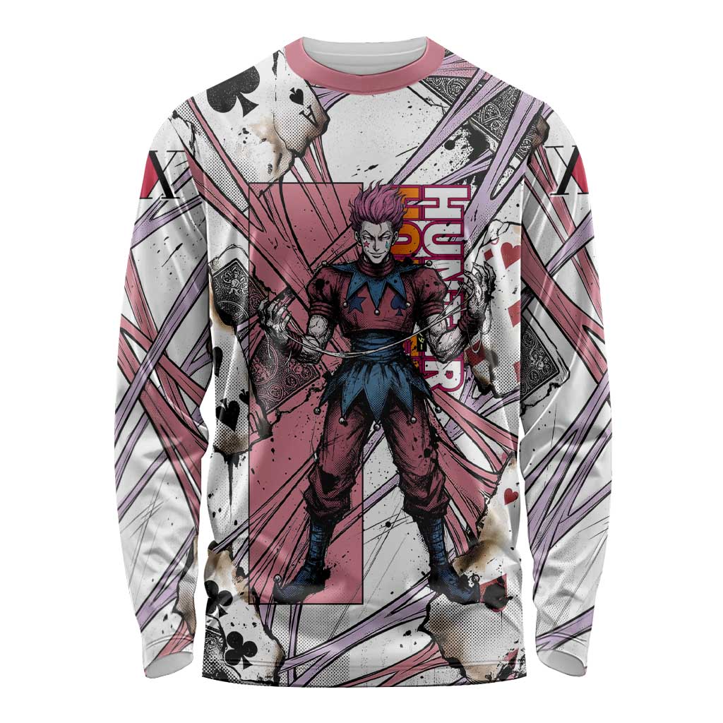 Hisoka Morow Playing Card Theme Long Sleeve Shirt with Magic Aura and Artistic Anime Illustration - The Mazicc
