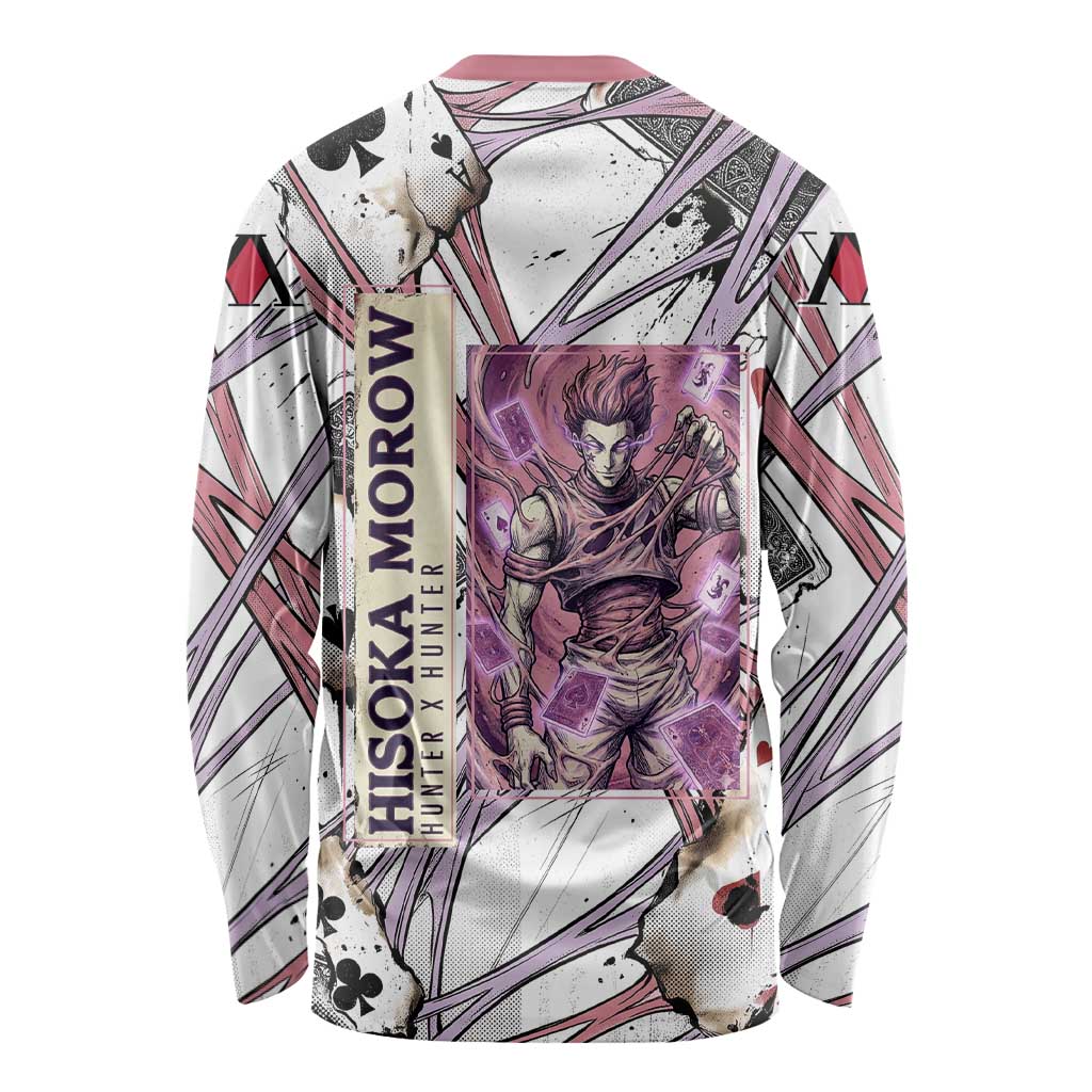 Hisoka Morow Playing Card Theme Long Sleeve Shirt with Magic Aura and Artistic Anime Illustration - The Mazicc