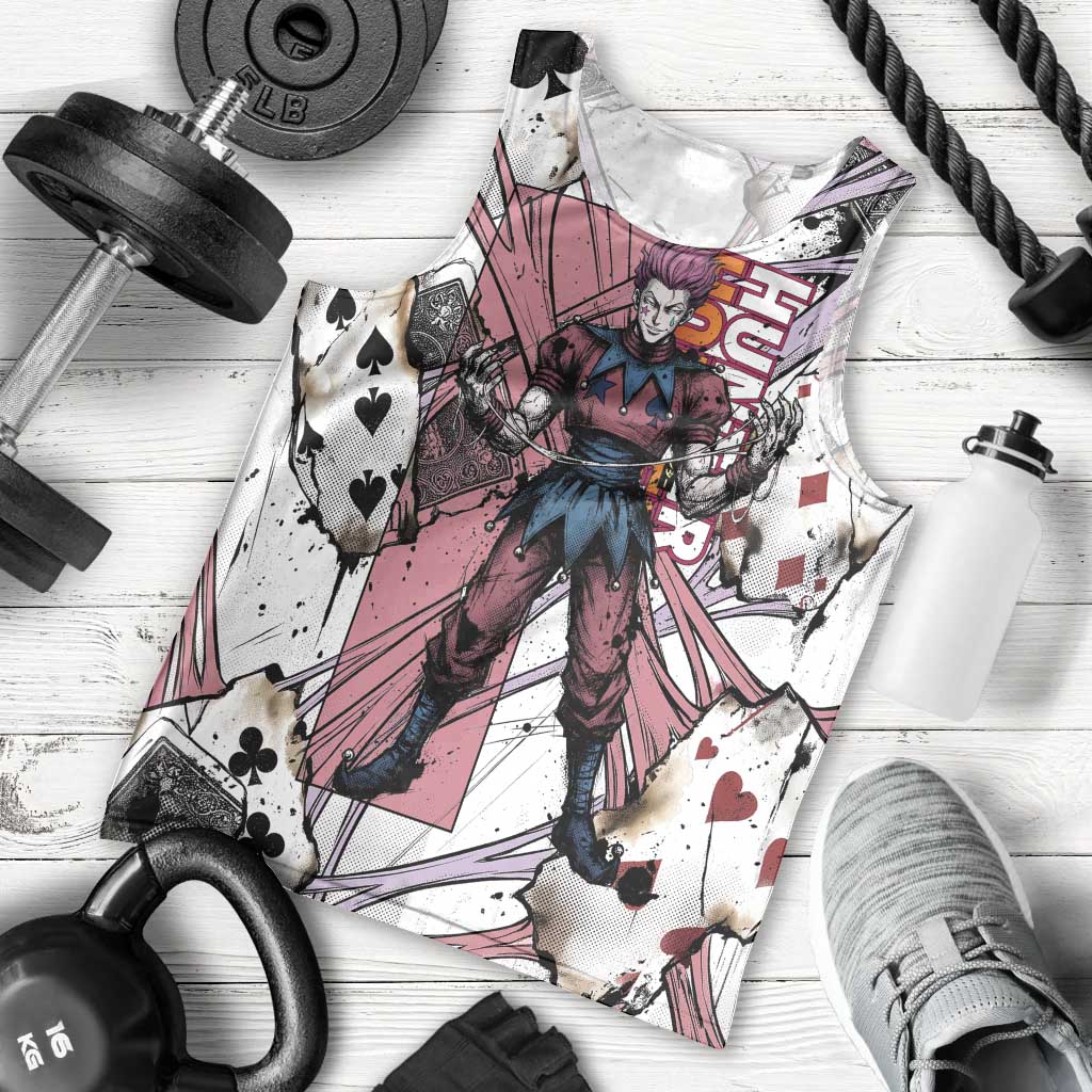 Hisoka Morow Playing Card Theme Men Tank Top with Magic Aura and Artistic Anime Illustration - The Mazicc