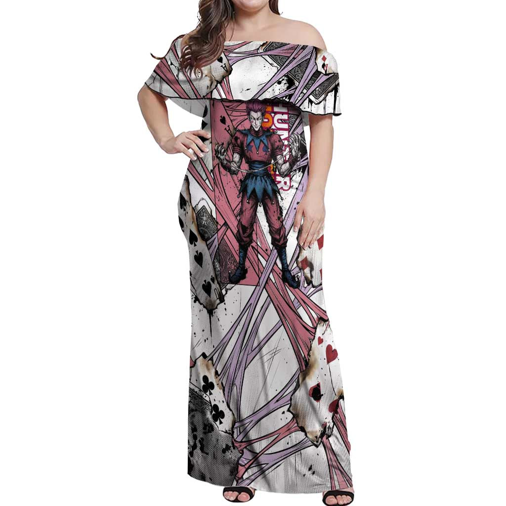 Hisoka Morow Playing Card Theme Off Shoulder Maxi Dress with Magic Aura and Artistic Anime Illustration - The Mazicc