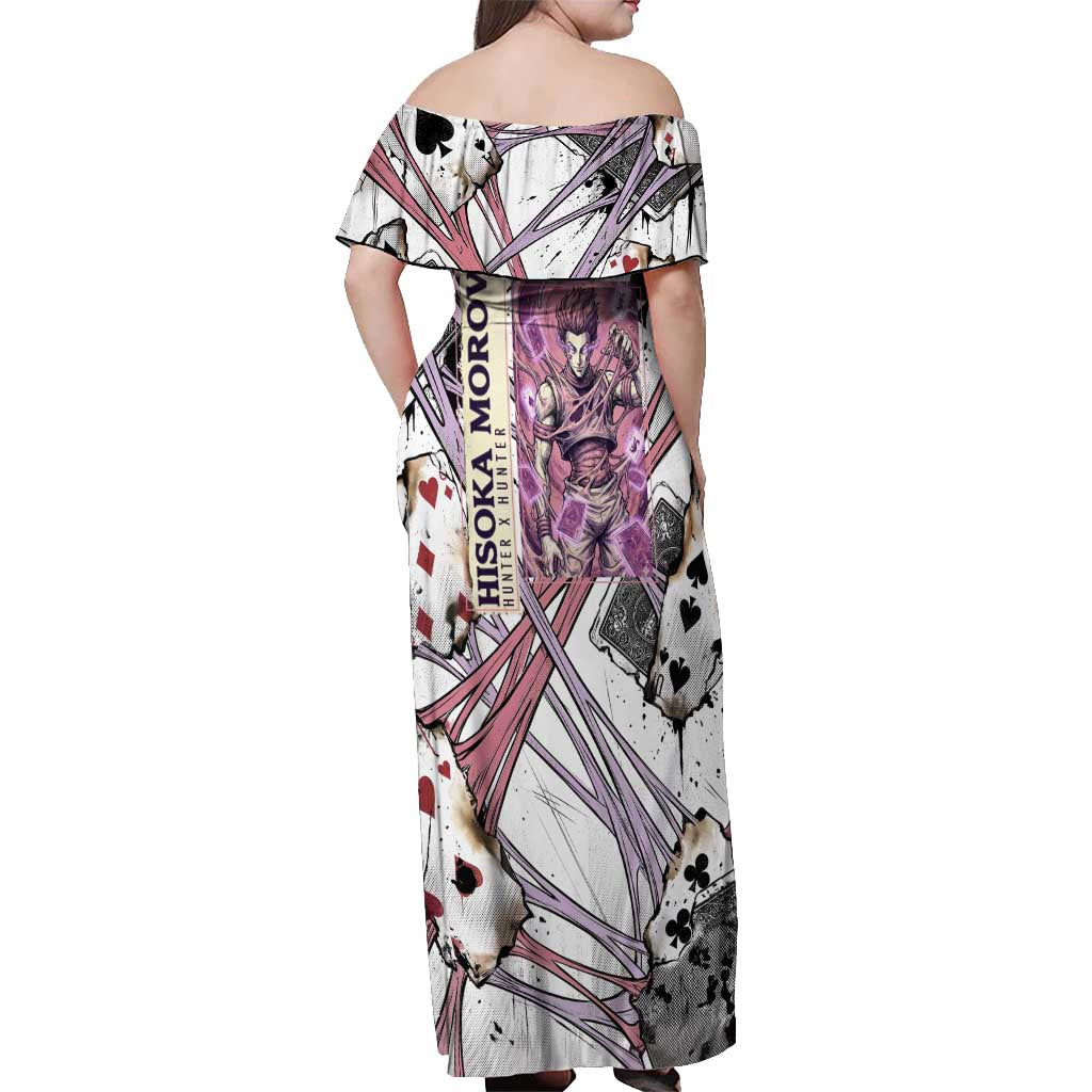 Hisoka Morow Playing Card Theme Off Shoulder Maxi Dress with Magic Aura and Artistic Anime Illustration - The Mazicc