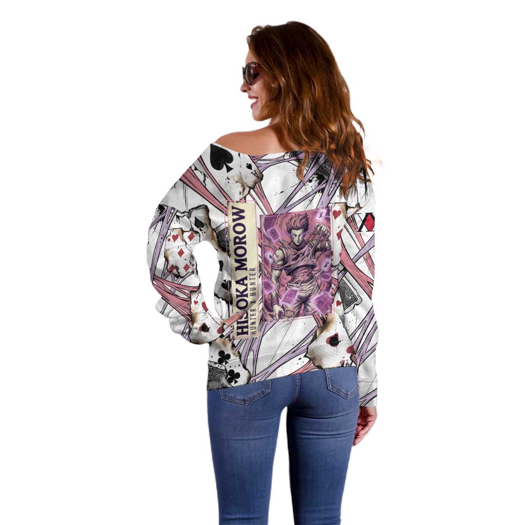 Hisoka Morow Playing Card Theme Off Shoulder Sweater with Magic Aura and Artistic Anime Illustration - The Mazicc