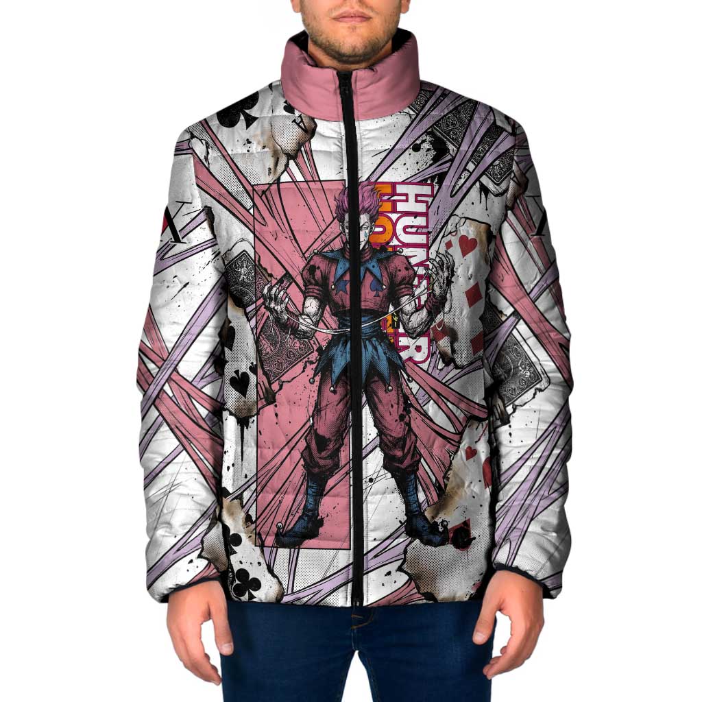 Hisoka Morow Playing Card Theme Padded Jacket with Magic Aura and Artistic Anime Illustration - The Mazicc