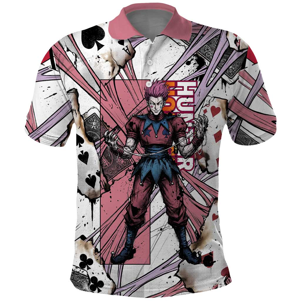 Hisoka Morow Playing Card Theme Polo Shirt with Magic Aura and Artistic Anime Illustration - The Mazicc
