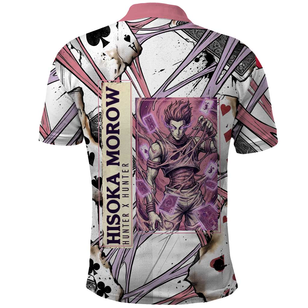 Hisoka Morow Playing Card Theme Polo Shirt with Magic Aura and Artistic Anime Illustration - The Mazicc