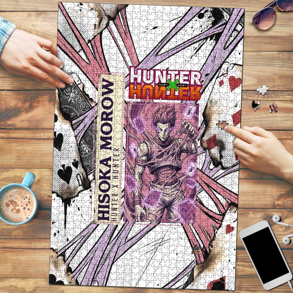 Hisoka Morow Playing Card Theme Puzzle with Magic Aura and Artistic Anime Illustration - The Mazicc
