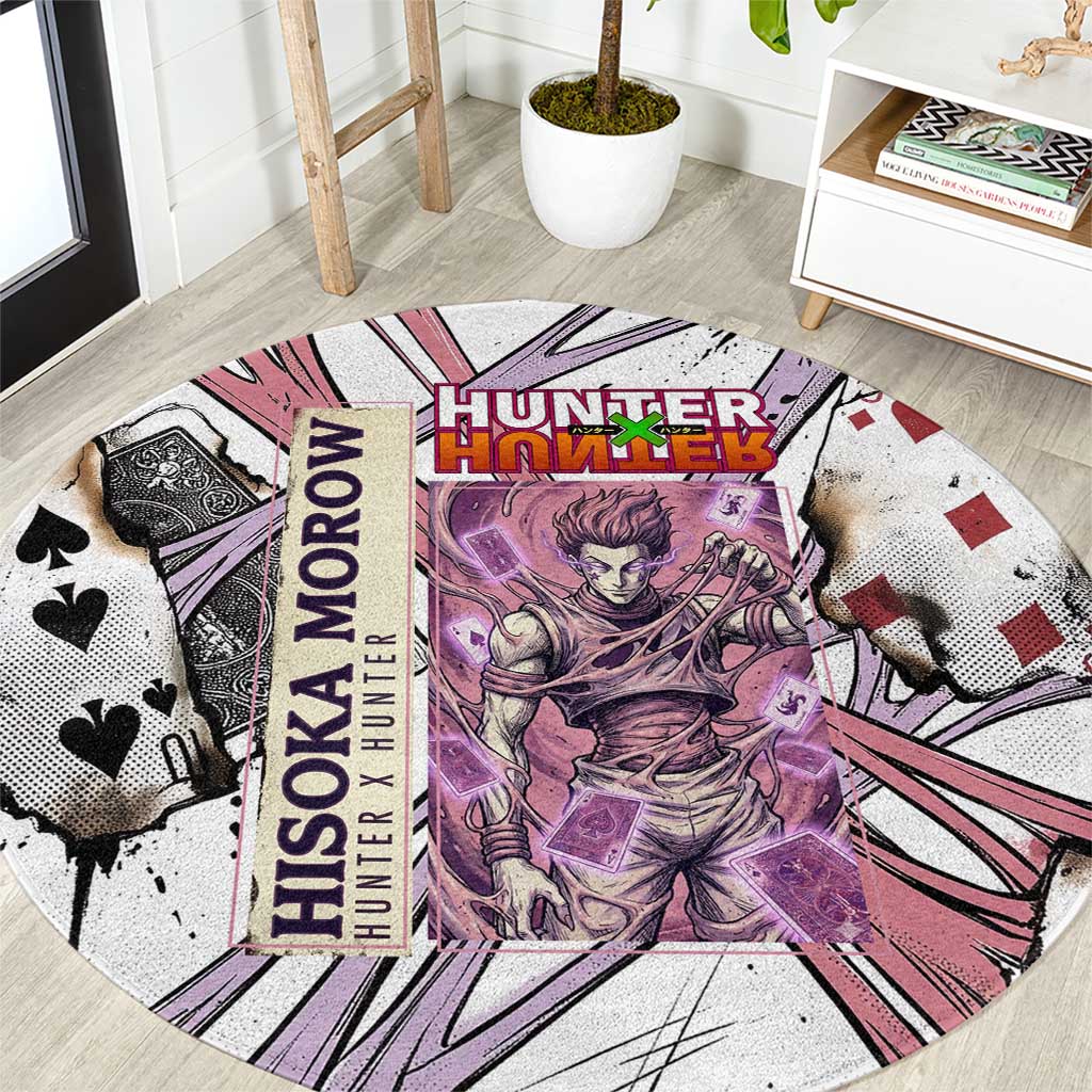 Hisoka Morow Playing Card Theme Round Carpet with Magic Aura and Artistic Anime Illustration - The Mazicc