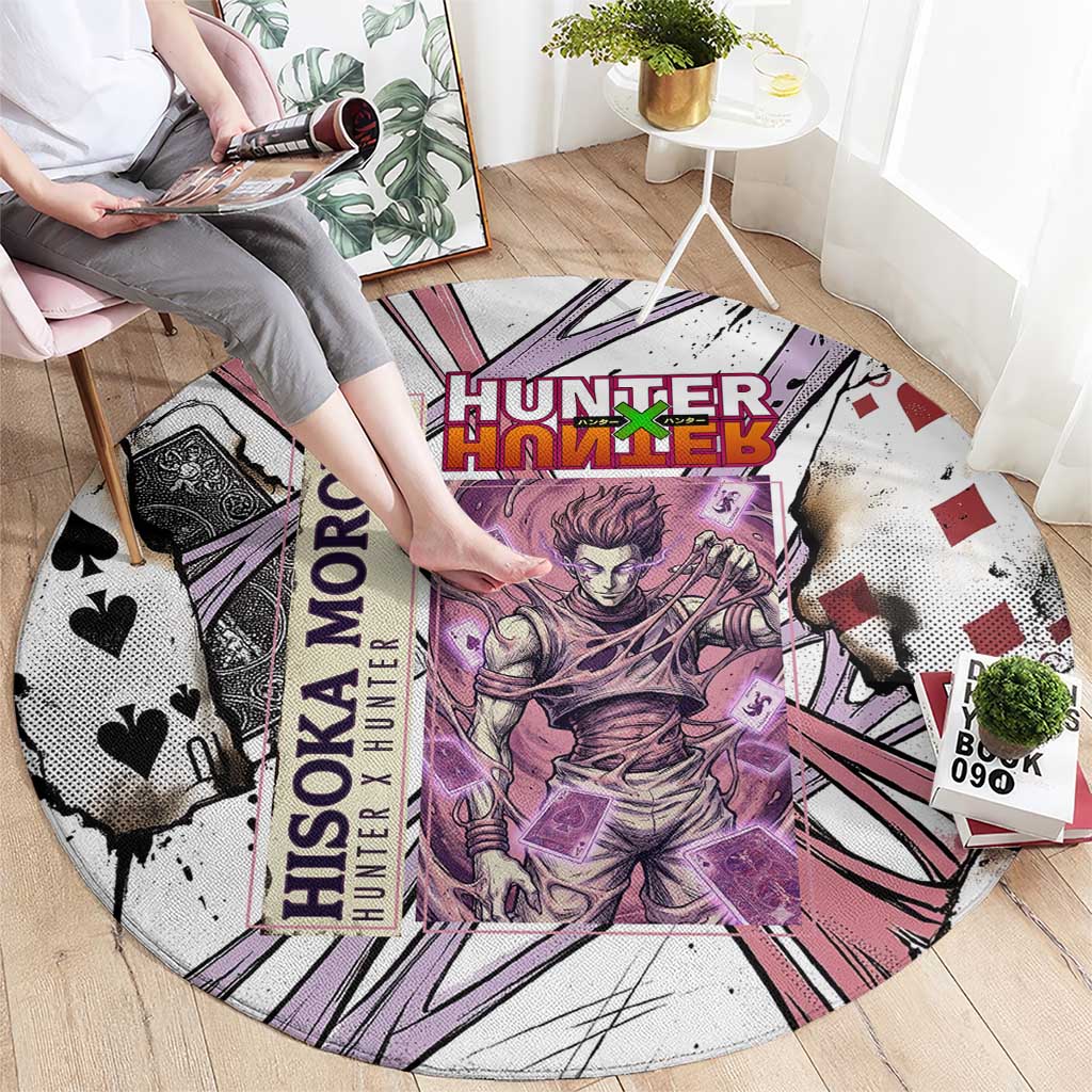 Hisoka Morow Playing Card Theme Round Carpet with Magic Aura and Artistic Anime Illustration - The Mazicc