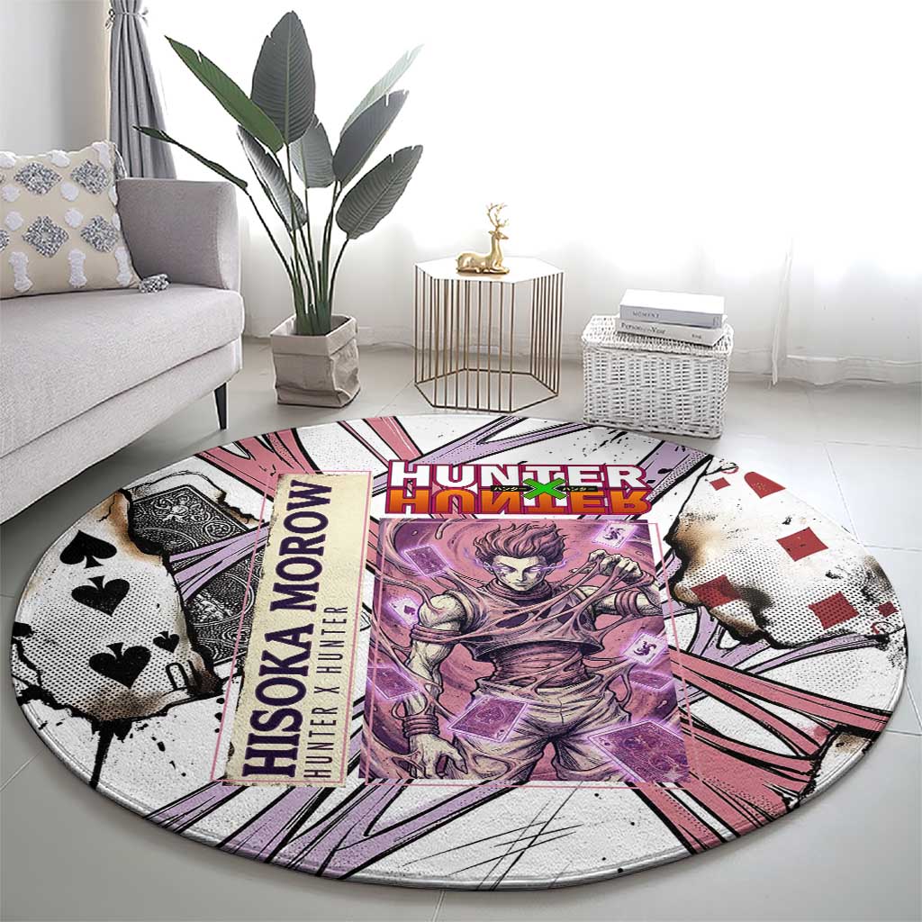 Hisoka Morow Playing Card Theme Round Carpet with Magic Aura and Artistic Anime Illustration - The Mazicc