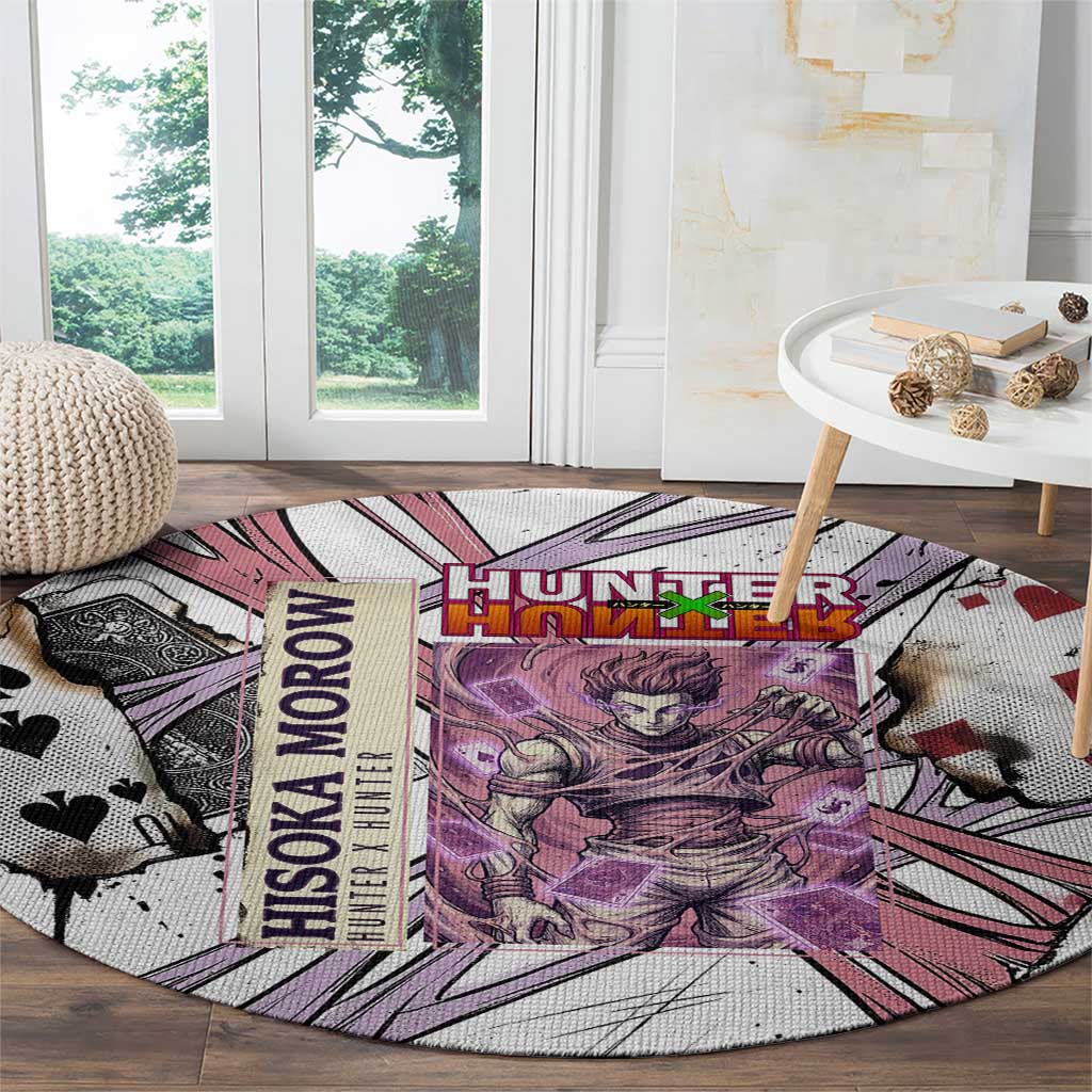 Hisoka Morow Playing Card Theme Round Carpet with Magic Aura and Artistic Anime Illustration - The Mazicc