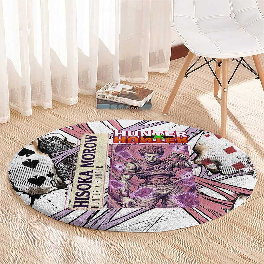Hisoka Morow Playing Card Theme Round Carpet with Magic Aura and Artistic Anime Illustration - The Mazicc