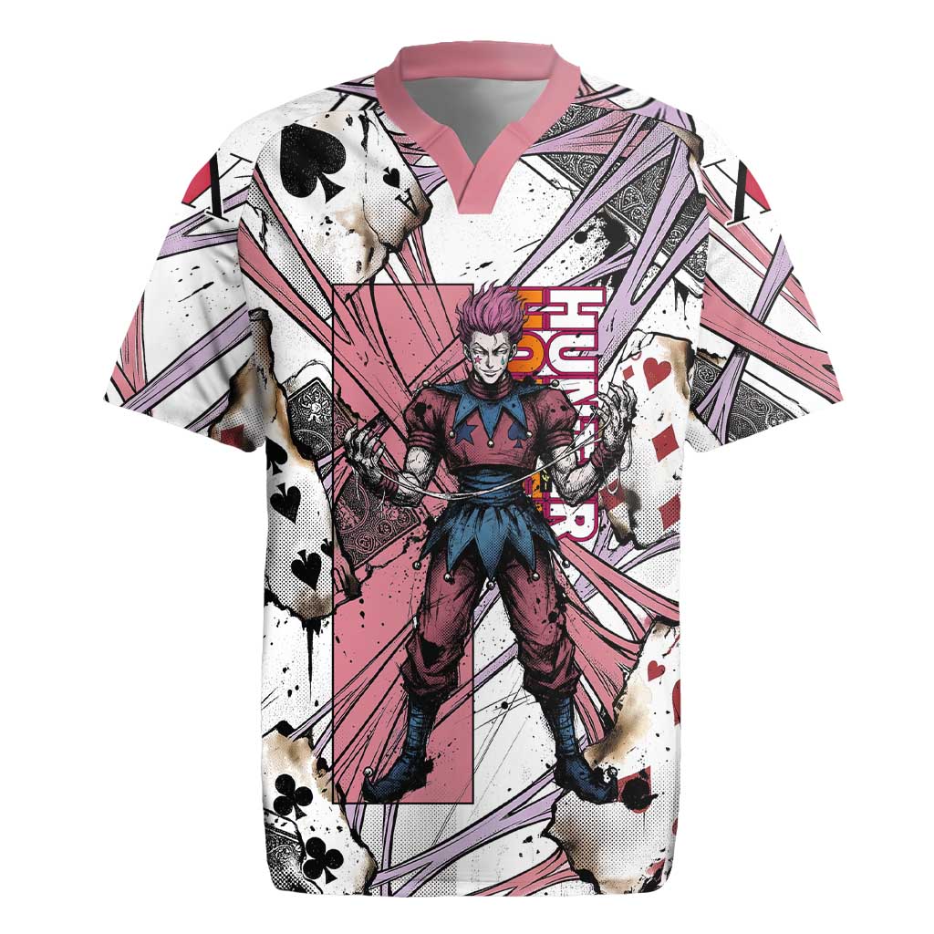Hisoka Morow Playing Card Theme Rugby Jersey with Magic Aura and Artistic Anime Illustration - The Mazicc