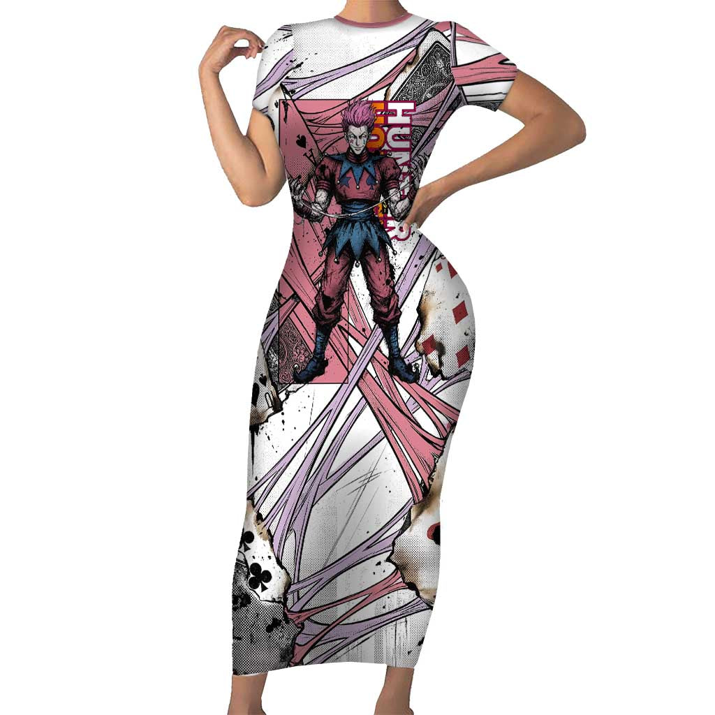 Hisoka Morow Playing Card Theme Short Sleeve Bodycon Dress with Magic Aura and Artistic Anime Illustration - The Mazicc