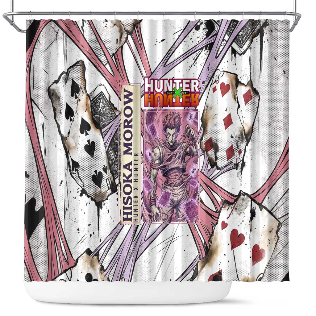 Hisoka Morow Playing Card Theme Shower Curtain with Magic Aura and Artistic Anime Illustration - The Mazicc