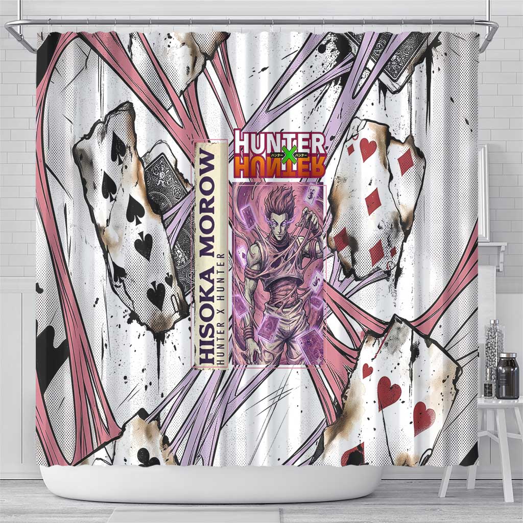 Hisoka Morow Playing Card Theme Shower Curtain with Magic Aura and Artistic Anime Illustration - The Mazicc