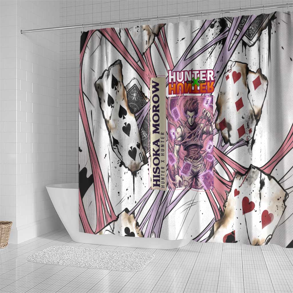 Hisoka Morow Playing Card Theme Shower Curtain with Magic Aura and Artistic Anime Illustration - The Mazicc